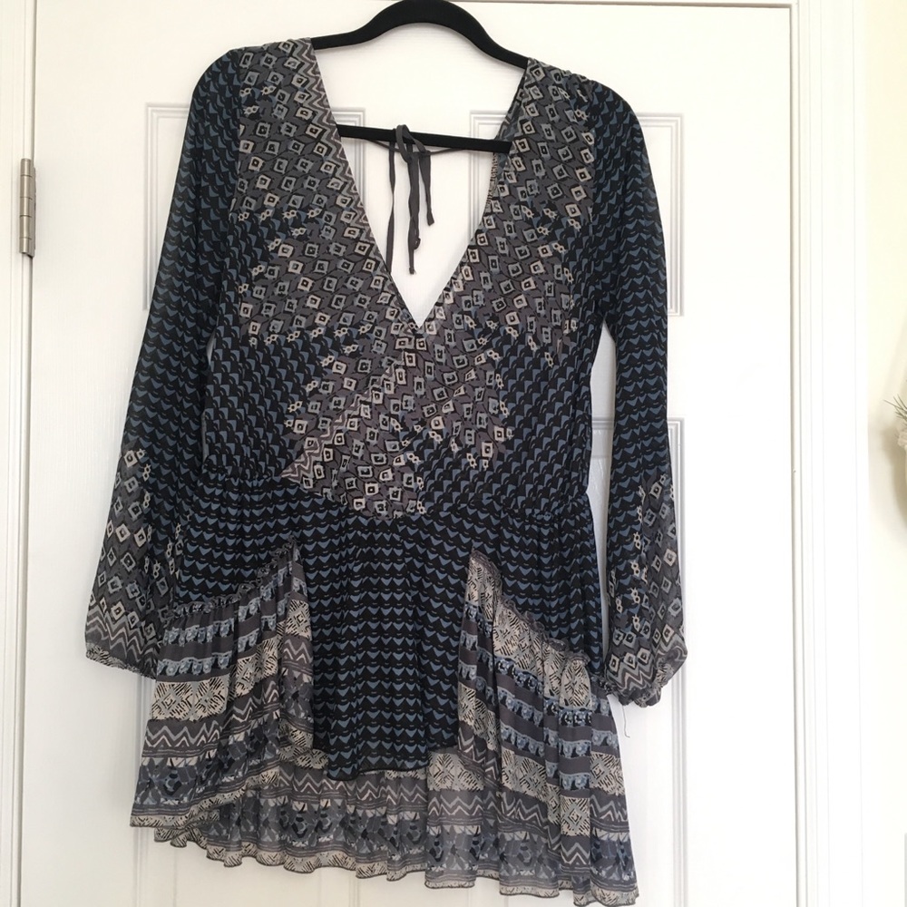 Free People bell sleeve printed tunic top